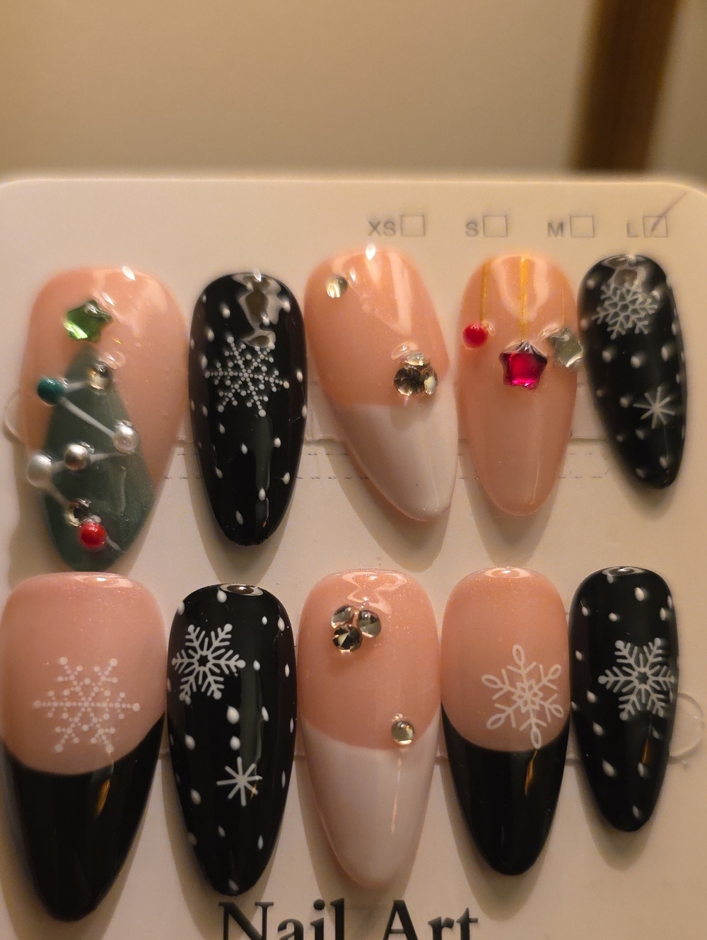 Nail Art Holiday Press-On Set - Pink, Black & White Festive Designs Size Large